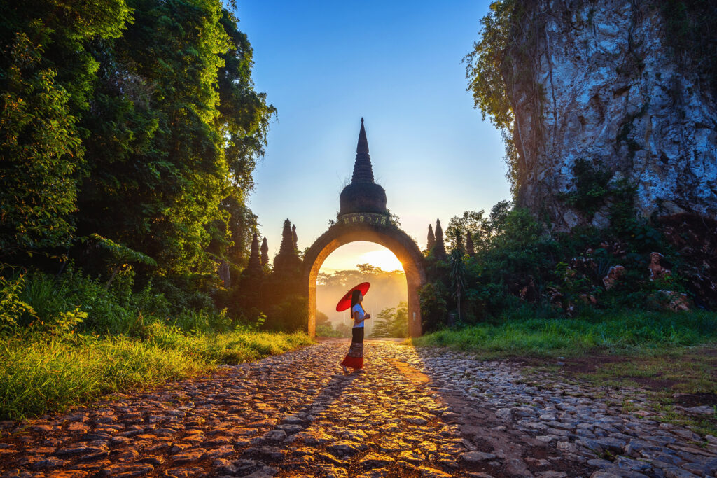 Woman standing at Khao Na Nai Luang Dharma Park in Surat Thani,